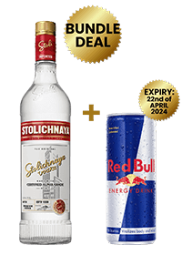 1 Btl Stolichnaya Vodka 1 Ltr + 1 Red Bull Reg. Cans 25 Cl