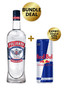 1 Btl Poliakov Vodka 1L + 1 Red Bull Reg. Cans 25 Cl