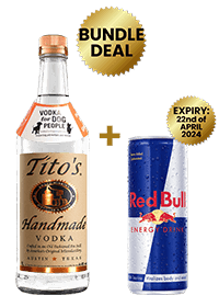 1 Btl Tito's Handmade Vodka 1 Liter (Gluten-Free) + 1 Red Bull Reg. Cans 25 Cl