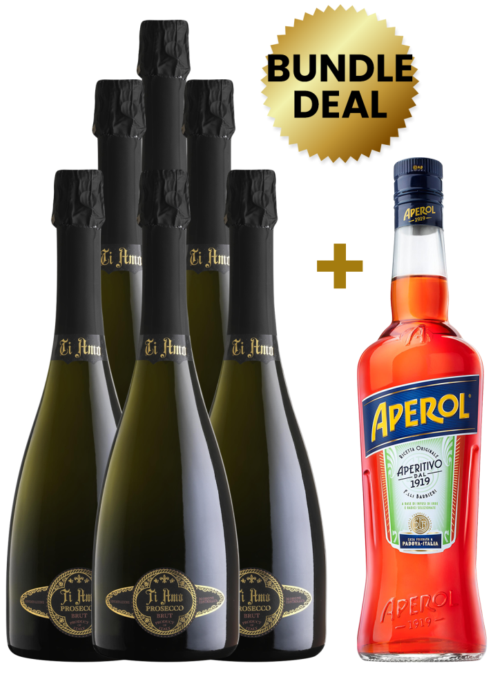 6 Btls Ti Amo Prosecco Brut 75Cl + 1 Btl Aperol Aperitivo 1L Free