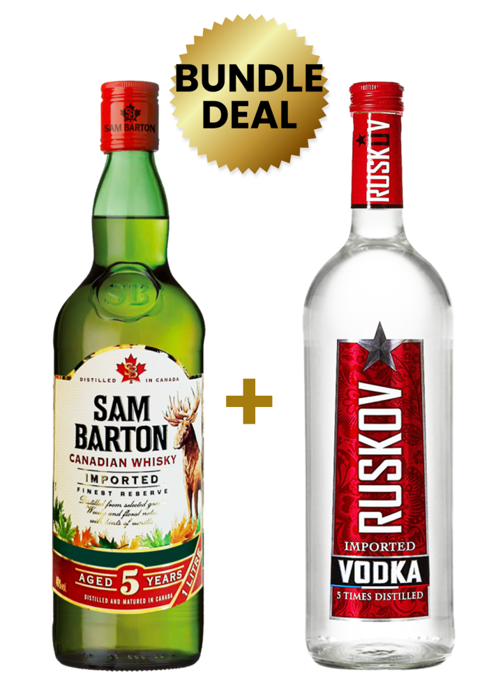 Buy 1 Bottle Sam Barton Whisky 1L, Get 1 Bottle Ruskov Vodka 1L Free