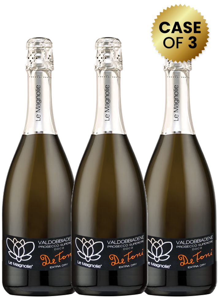 3 Bottles Le Magnolie De Toni Valdobbiadene Prosecco Spumante Superior Doc Extra Dry 75Cl Promo