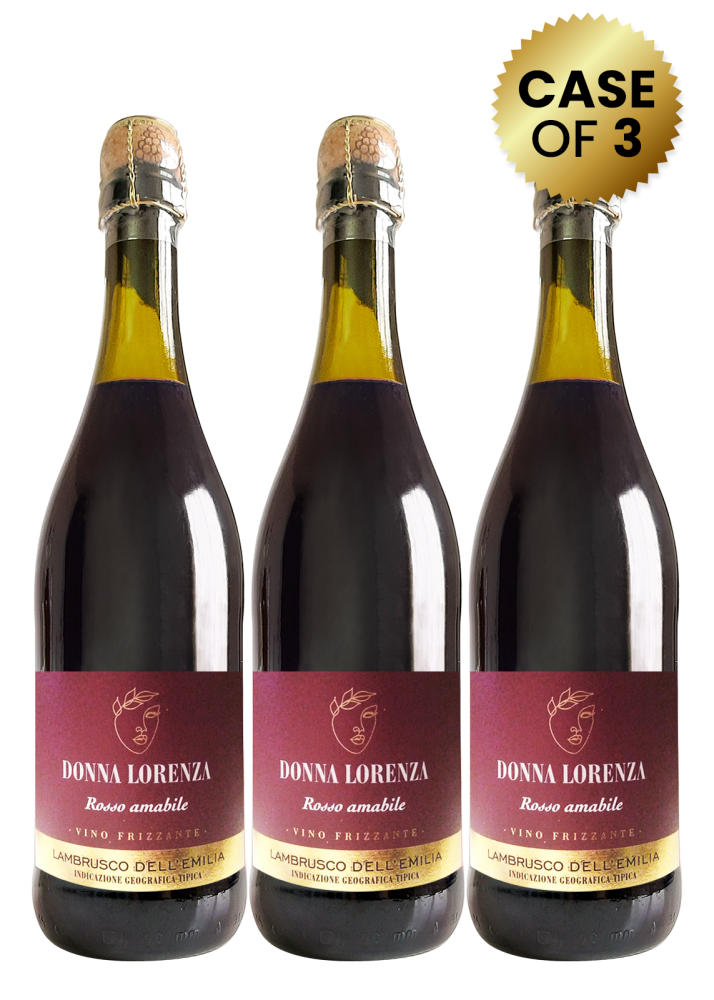 3 Bottles Donna Lorenza Lambrusco Dell'emilia Rosso Dolce Vino Frizzante 75 Cl Promo