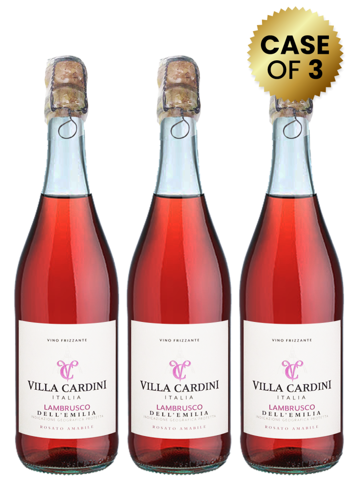 3 Bottles Villa Cardini Lambrusco Dell'emilia Vino Frizzante Amabile Rosato 75Cl Promo