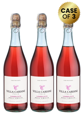3 Bottles Villa Cardini Lambrusco Dell'emilia Vino Frizzante Amabile Rosato 75Cl Promo