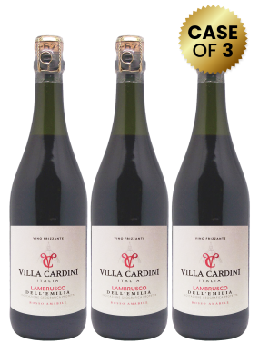 3 Bottles Villa Cardini Lambrusco Dell'emilia Vino Frizzante Amabile Rosso 75Cl Promo