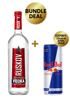 1 Btl Ruskov Vodka 1Lt + 1 Can Red Bull Regular Can 25Cl