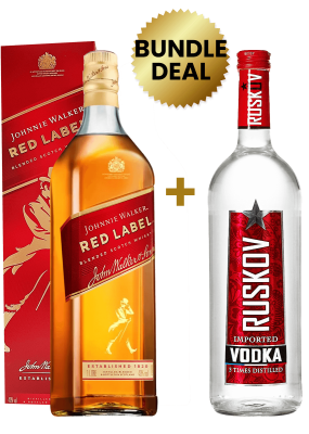 1 Btl Johnnie Walker Red Label 1 Ltr + 1 Btl Ruskov Vodka 1Lt