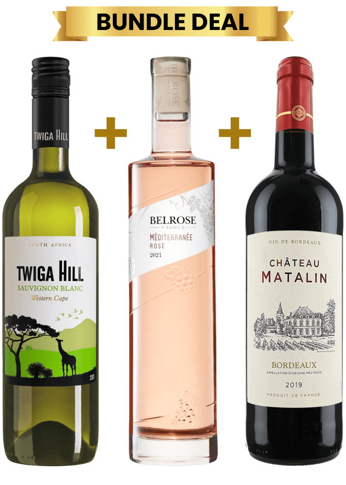 1 Btl Twiga Hill Sauvignon Blanc 75Cl + 1 Btl Belrose Mediterranee Rose 75Cl + 1 Btl Chateau Matalin Bordeaux Rouge 75Cl