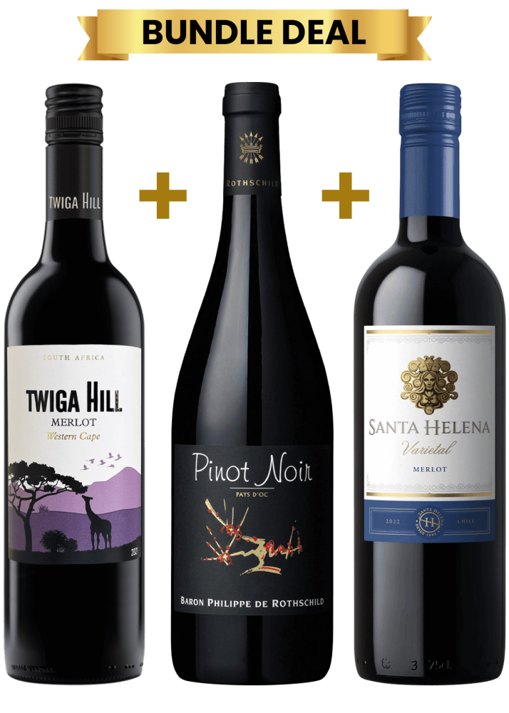 1 Btl Twiga Hill Merlot 75Cl + 1 Btl Baron Philippe De Rothschild Pinot Noir 75Cl + 1 Btl Santa Helena Varietal Merlot 75cl