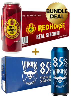 1 Case Red Horse Can 50 CL + 1 Case Viiking Strong Beer 8.5% Can 50 CL